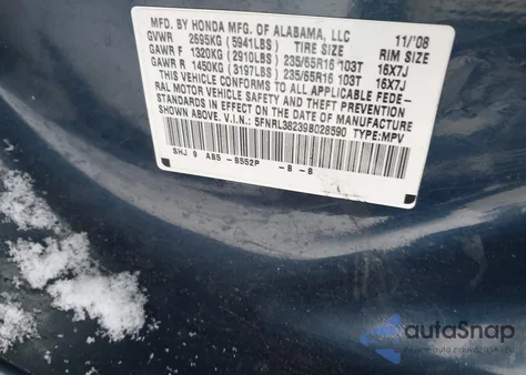 2009 Honda Odyssey Lx из США, поврежденный, VIN 5FNRL38239B028590